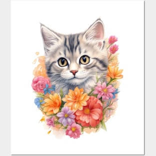 Flowery Cat Cute Gifts For Cats & Flower Lover Posters and Art